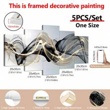 5pcs/Set Abstract Ribbon Canvas Wall Art - Black And Gold Threads Modern Landscape Printing Set, Art Deco Coastal Style For Living Room, Bedroom, Bathroom, Dining Room, Office Decoration, Posters, Wall Art, Room Decoration Stuff Gifts Birthday Graduation - Multicolor - View 13