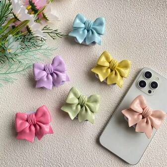 1Pc Solid Color Ins Style Stereoscopic Bow Phone Case Mirror Back Stick Airbag Stand Extension Shrink Fresh Phone Stand