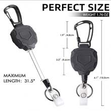 1 Set (2pcs) Retractable Key Chain, Includes Thicker Tactical ID Badge Reel With Carabiner, Suitable For Rugged Hiking Backpacks And Climbing