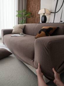 1 件几何线条提花毛绒沙发套，简约弹性通用沙发保护套，宠物友好型防滑防污，可机洗，四季使用沙发套，含 1 件 45*45 厘米靠垫套 - 棕色 - 查看 8