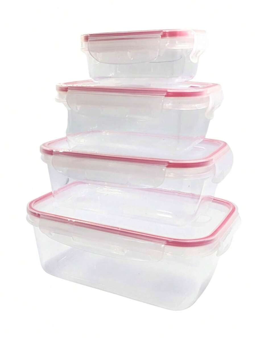 SET 4 contenedor transparente alimentos refrigerador microondas - Rojo y blanco - Ver 1