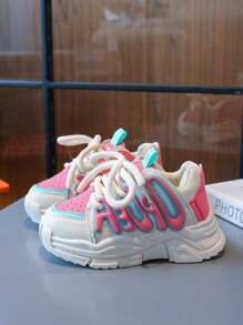 1 paire de nouvelles chaussures de sport pour enfants 2025, baskets de course, chaussures chaudes, garçons tout-petits, mode casual, baskets épaisses - Rose bonbon - Voir 2