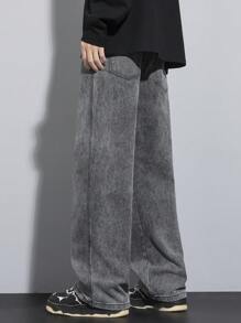 优质简约经典直筒水洗牛仔裤，抽绳松紧腰休闲裤，适合所有季节 - 淺灰色 - 查看 3