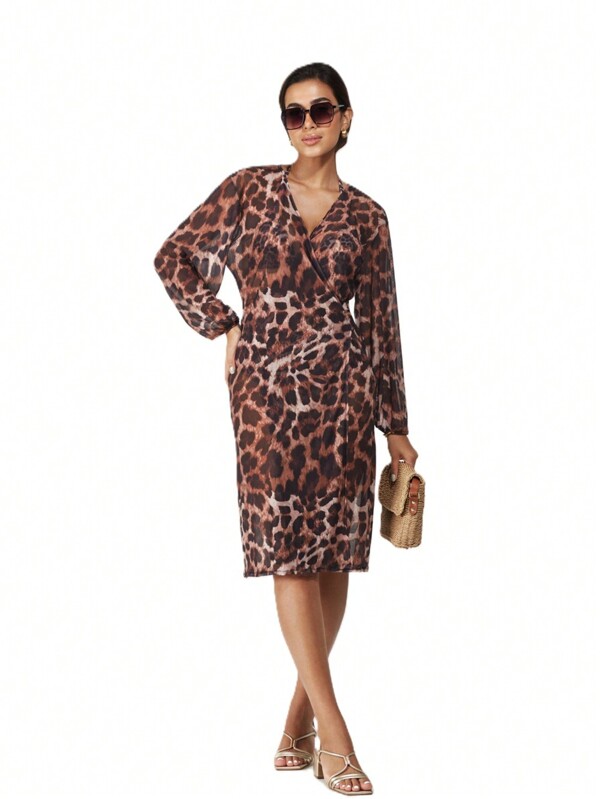 Saída de Praia Animal Print, Estampa exclusiva, Manga Longa, Amarrações, Em Tule