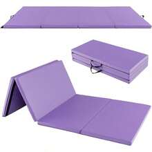 Gymnastics Mat, 4' X 8' X 2" Folding Exercise Mat Thick W/Carry Handles & Sturdy Stitching Waterproof PU Leather Cover, Tumbling Mat For Yoga Stretching Aerobics Martial Arts Home Gym, Trifold - Purple - View 3