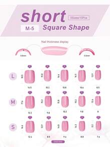10 件手工按压式指甲：短方形粉色纯色假指甲套装，瞬间让您魅力四射，附带 1 个果冻凝胶样品和 1 个指甲锉 美甲用品