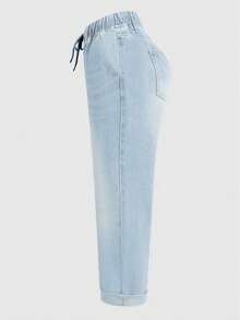 女士弹力腰水洗牛仔七分裤，适合通勤和休闲穿着，秋季款 - 淺色水洗藍 - 查看 8