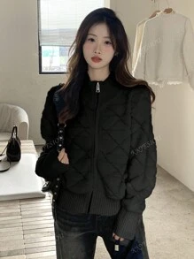 Women Zip-Up Knit Cardigan Sweater Jacket With Stand Collar, Autumn/Winter