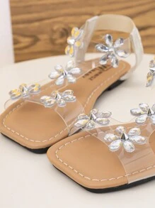 Dziewczęce sandały z kryształkami i elastyczną gumką, plażowe klapki w stylu księżniczki, nowe letnie modne przezroczyste klapki