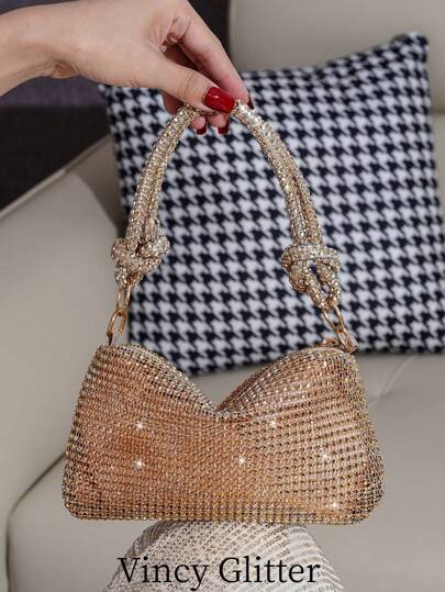 水钻装饰手提包，优雅的手拿包，适合参加舞会、派对和活动，可容纳手机、口红和其他必需品