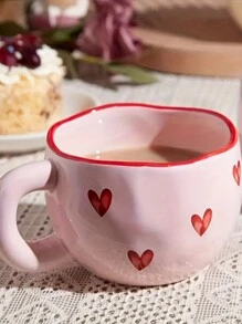 1pc Heart Ceramic Coffee Mug, Perfect For Coffee, Tea & Milk, Dishwasher/Microwave Friendly, Ideal Valentine'S Day, Anniversary, Wedding Gift Back To School - Multicolor - View 7