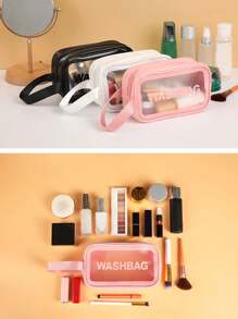 3pcs Transparent Makeup Bag Set, Including Semi-Transparent PVC Toiletry Pouch, PU Matte Shower/Swimming Storage Bag, Large Capacity Travel Cosmetic Organizer Bag, Makeup Case, Toiletry Bag, Skincare Bag, Essential For Travel, Cruise, Dorm Bathroom Decor Summer Makeup Organizer Bathroom Accessories Back To School - Multicolor - View 10
