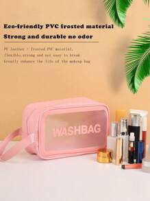 3pcs Transparent Makeup Bag Set, Including Semi-Transparent PVC Toiletry Pouch, PU Matte Shower/Swimming Storage Bag, Large Capacity Travel Cosmetic Organizer Bag, Makeup Case, Toiletry Bag, Skincare Bag, Essential For Travel, Cruise, Dorm Bathroom Decor Summer Makeup Organizer Bathroom Accessories Back To School - Multicolor - View 5