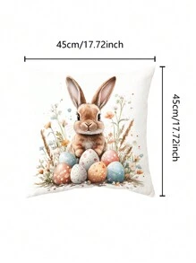 1pc Easter Rabbit & Egg Pattern Soft & Comfortable Single Sided Printed Pillow Case (Pillow Insert Not Included), Suitable For Bedroom, Living Room, Sofa, Party Decoration - Multicolor - View 2