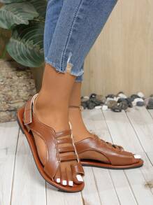 Women's Woven Toe Loop Strap Sandals, Hollow Design, Breathable And Comfortable, Slip On, Beach Shoes - Chocolate Brown - View 1