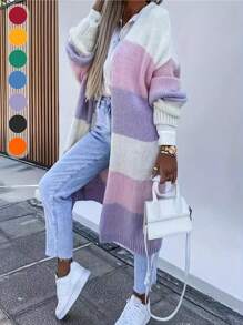 2025 Neue Herbst- und Wintermode lässige Farbkombination Frauen langärmliger gestreifter gestrickter Strickjacke