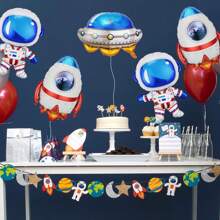 Bộ 132 bóng bay vũ trụ, bóng bay cao su màu xanh và ánh kim cùng bóng bay lá kim loại hình phi thuyền không gian UFO, tên lửa, ngôi sao phát nổ, hoàn hảo để trang trí tiệc sinh nhật, trang trí tiệc theo chủ đề phi hành gia vũ trụ - Nhiều màu - Xem 5