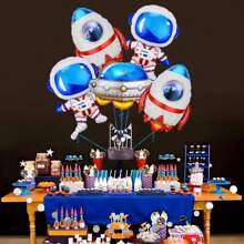 Bộ 132 bóng bay vũ trụ, bóng bay cao su màu xanh và ánh kim cùng bóng bay lá kim loại hình phi thuyền không gian UFO, tên lửa, ngôi sao phát nổ, hoàn hảo để trang trí tiệc sinh nhật, trang trí tiệc theo chủ đề phi hành gia vũ trụ - Nhiều màu - Xem 8