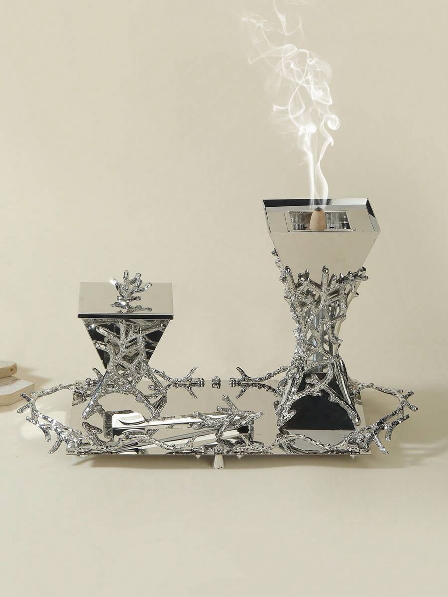 Silver Fashionable Elegant Geometric Design Arabian Incense Burner Set Gifts Birthday Graduation