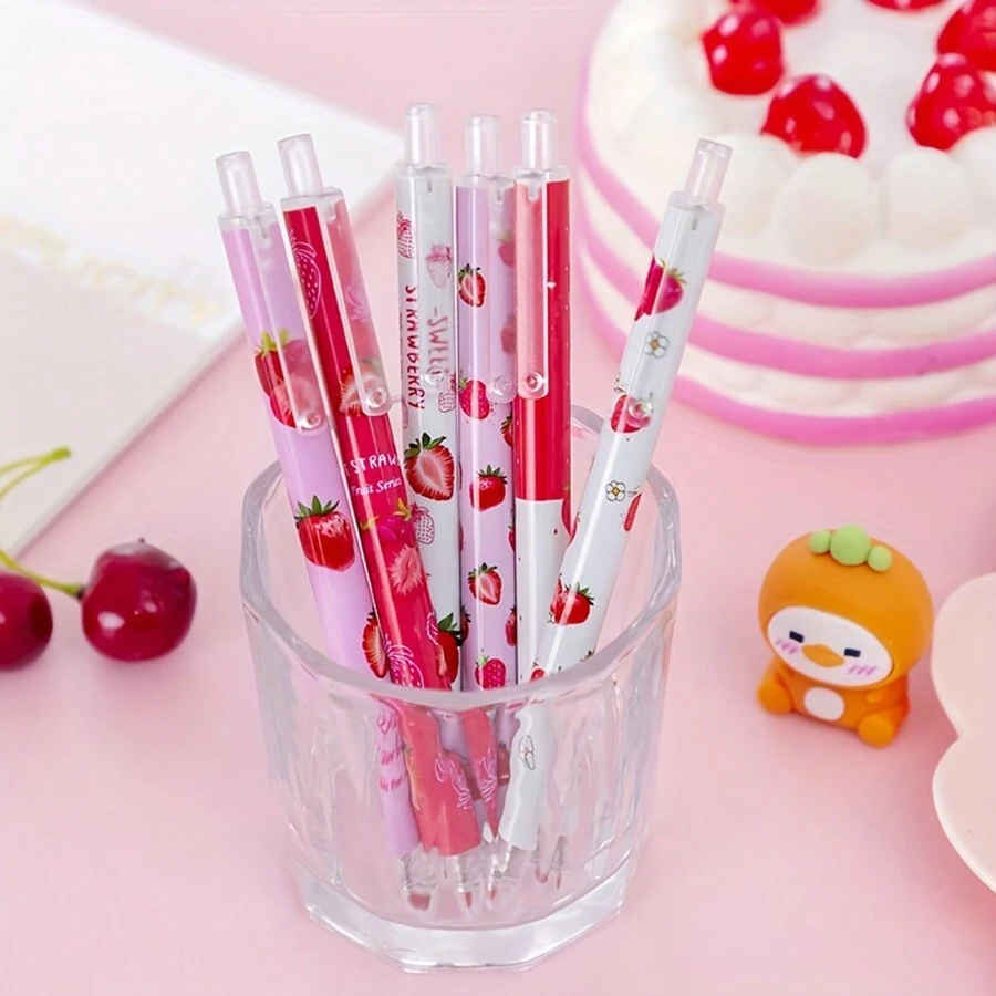 6 Stück Valentinstag Geschenk süße Erdbeere Kugelschreiber - Verschiedenfarbig - Übersicht 1