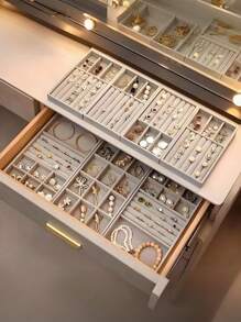 5pcs/1pc Jewelry Manager Tray, Elegant Stackable Velvet Jewelry Manager - Worn Surface, Suitable For Portable Multi-Purpose Storage Of Rings, Earrings, And Necklaces, Large Stackable Jewelry Tray For Drawers, Jewelry Storage Space For Earrings, Necklaces, And Bracelets, Easy To Classify, Convenient For Storage, Space Saving, And Easy To Pick Up