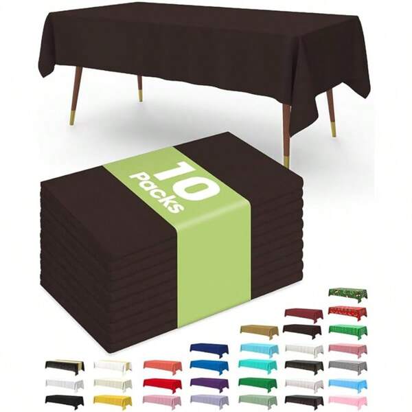 Toalhas de mesa de plástico descartáveis, pacotes com 10 unidades, toalhas de mesa de 137 x 277 cm para festas, toalhas de mesa decorativas para mesas retangulares, capa de mesa de plástico branca, à prova de vazamentos e resistente, branca
