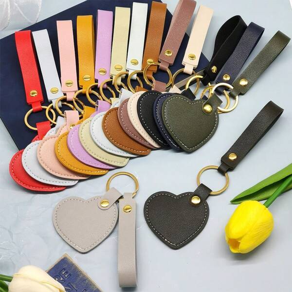 4pcs/12pcs DIY Crafts Ornament Creative Stylish PU Leather Minimalist Combination Keychain Pendant Keyring Stylish Key Rings Bag Accessory Chic Backpack Charm Car Key Holder Birthday Gifts, Party Favors