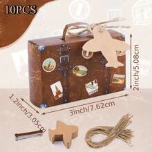 10 件复古世界地图主题迷你旅行礼盒套装，含麻绳和飞机形状标签，适用于婚礼、新娘送礼会装饰