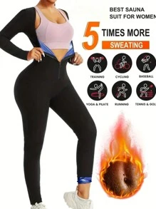 1 pezzo Maglione donna per sauna autunno/inverno, Tuta intera a maniche lunghe modellante, Abbigliamento sportivo termico da yoga, Abbigliamento da fitness per dimagrire con chiusura lampo per corsa e allenamento, Tuta da sauna isolata
