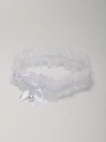 1 件时尚白色蕾丝仿珍珠吊坠可爱女孩心形腿吊袜带，适合角色扮演、婚礼、伴娘、浪漫、性感大腿链情人节 - 白色 - 查看 5