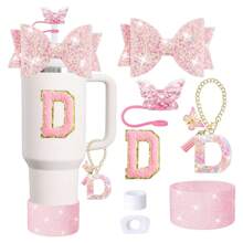 7 件套杯子配件套件，适用于 30 盎司和 40 盎司带手柄的杯子配件杯 - 包括吸管盖、硅胶靴、字母饰物、防溢塞和领结装饰 - 彩色 - 查看 11