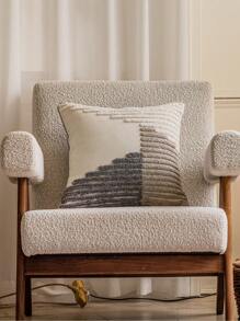 1pc Decorative Waist Back Cushion Cover, Tri-Color Striped Plush, With Piping Design, 100% Polyester Fabric, Boho Style Pillow Case, Suitable For Bedroom, Living Room, Sofa - Tricolor - View 10