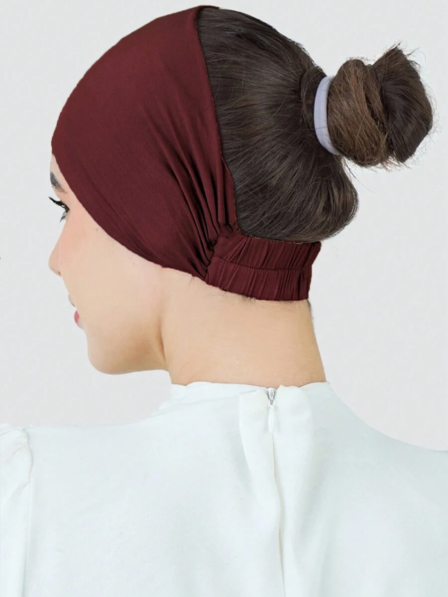 1 buah Aksesoris Abaya Wanita, Ikat Kepala Dalam Anti Selip, Warna Polos, Elastis, Berkerut, Jilbab, Topi Hijab, Topi Elastis, Bernapas & Nyaman, Menyerap, Tepi Lebar, Cocok untuk Olahraga dan Penggunaan Sehari-hari sebagai Penutup Dalam - Burgundy - View 1