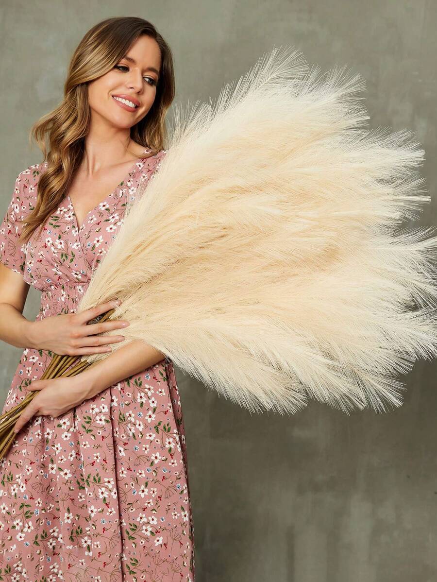 100根人造香蒲草，55厘米/97厘米，香蒲草，落地花瓶填充物，波西米亚农舍家居装饰，婚礼派对装饰，情人节，毕业礼物，秋季装饰（97厘米适用于落地花瓶，55厘米适用于桌面花瓶） - 象牙白 - 查看 1