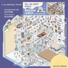 Pegatinas decorativas 3D de gran tamaño A4 para manualidades paisajísticas divertidas, pegatinas de escenas en miniatura apilables y lindas para hacer manualidades, adecuadas para escenas de casas pequeñas, manualidades DIY y diarios, sin necesidad de cortar