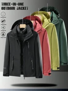 3-In-1 Women Outdoor Detachable Hooded Windbreaker Jacket And Inner Lining Winter Coat Set - Black - View 2