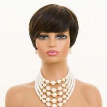 Pixie Cut Wig For Short Cut Wig Black Mixed With Red Curly Wigs Natural Black Mixed Red Pixie Cut Wig Synthetic Short Wigs For Women