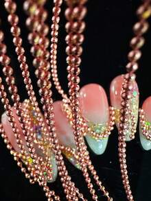 1米DIY美甲超薄0.8毫米银铜珠链，节日礼物美甲用品 - 紅色 - 查看 5