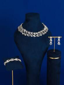 3 Pieces/Set Women's Party Banquet Wedding Rhinestone Decorative Necklace, Pendant Earrings And Bracelet - Suitable For Women's Daily Wear, Wedding, Party, Etc.