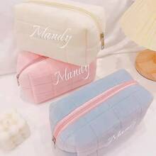定制字母印花化妆盒、天鹅绒减压旅行枕、便捷洗漱包、大容量格子化妆品收纳盒、小件物品收纳行李箱、女士节日礼品袋 - 淺藍色 - 查看 7