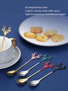 1/2/5 pièces Cuillère à café en acier inoxydable en forme de renne pour Noël, set de couverts créatifs de mélange, cadeau de Noël