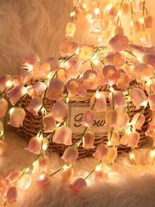 10pcs LED Lily Flower Light String, Simulation Flower Decoration Light, For Proposal & Valentine'S Day Decorations, Atmosphere Small Colorful Light (Without 3*AA Battery) - 粉色 - 查看 3