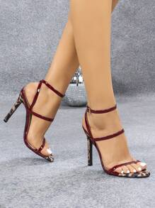 Sandalias de tacón alto de mujer con correa y hebilla en el tobillo, diseño de cruce, puntera redonda, en color albaricoque, con estilo elegante y de moda para fiestas y banquetes