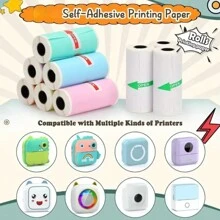 Papel Adesivo para Mini Impressora, Rolos de Papel Térmico para T02/M02 e Mini Impressora, Papel Autoadesivo de Cor Suave 25X57mm Paperang P1 P6 A6 A8 57mm Largura Impressora de Fotos para Notas, Fotos, Adesivos, Álbum de Recortes, Natal