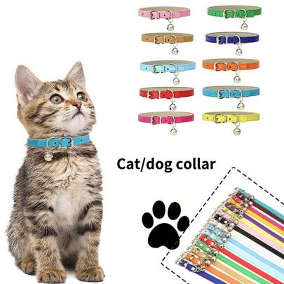 1pc Bell Pet Collar, Suitable For Cats, Puppies Like Teddy, Bichon Frise, Yorkshire Terrier, Made Of PU Leather, Pet Cat Dog Decorative Collar