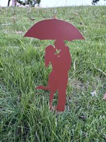 一個30cm長的生鏽鐵板戶外花盆底座，可用作情侶花盆底座，帶有金屬切割圖案，插入地面作為標誌或支柱，適用於花盆裝飾 - 巧克力棕 - 查看 5