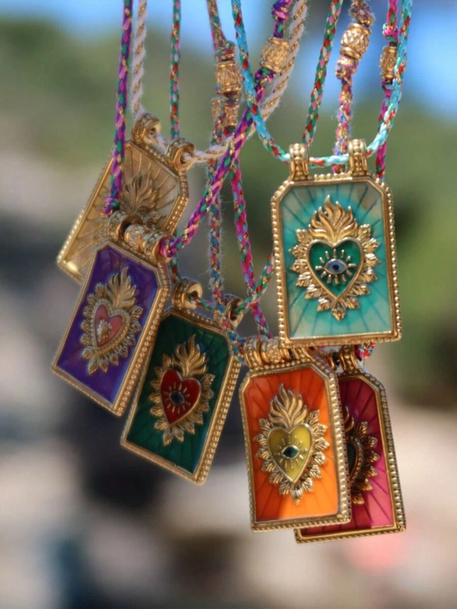 时尚简约彩色心形塔罗牌吊坠项链 女士锁骨链 镀金保色 情人节 妈妈 母亲 母亲节 礼物 - 款式1 - 查看 1