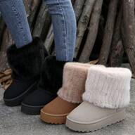 Merking Women Snow Boots - Fluffy Faux Fur Lined Short Casual Shoes With Platform Winter Shoes For Momen