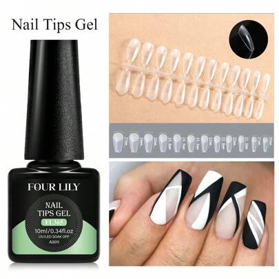 FOUR LILY 2Pcs/Set Super Strong Nail Glue Include 24Pcs Matte Clear T-Shaped False Nails For Acrylic Nails Nail Tips Press On Nails Fake Nails Salon Quality Brush On Nail Glue Easy Application Durable & Long- Lasting False Nail Glue