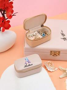 1 pièce nouvelle boîte de rangement d'accessoires, mini boîte à bijoux portable, pochette organisatrice pour bagues et boucles d'oreilles, design de texte personnalisable, ambiance bohème
